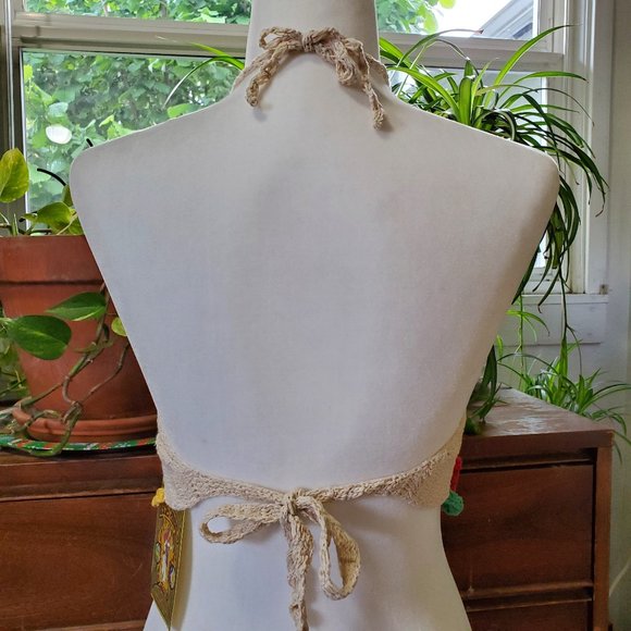 Crochet Halter Crop Top Tie Back Rasta Front Design One Size - Picture 5 of 8